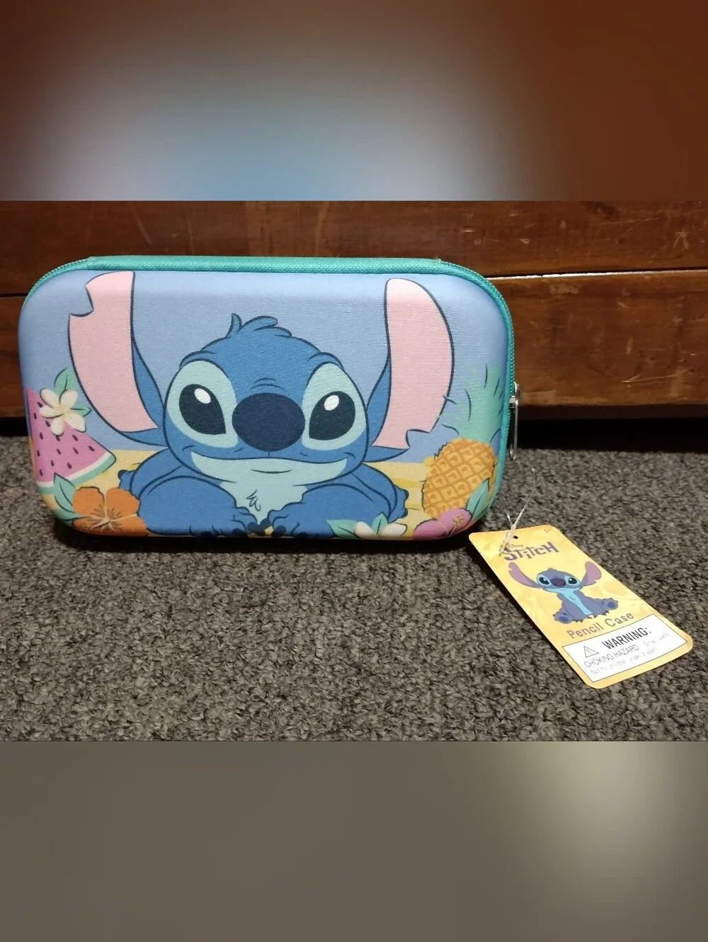 Disney Stitch Blue Kids Pencil Case with Turquoise Zipper